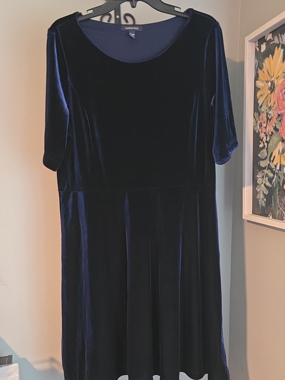 Lands' End Midnight Blue Velvet Midi Dress Size XL/P 18